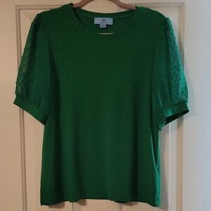 CeCe Vibrant Green Blouse with Textured Sleeves